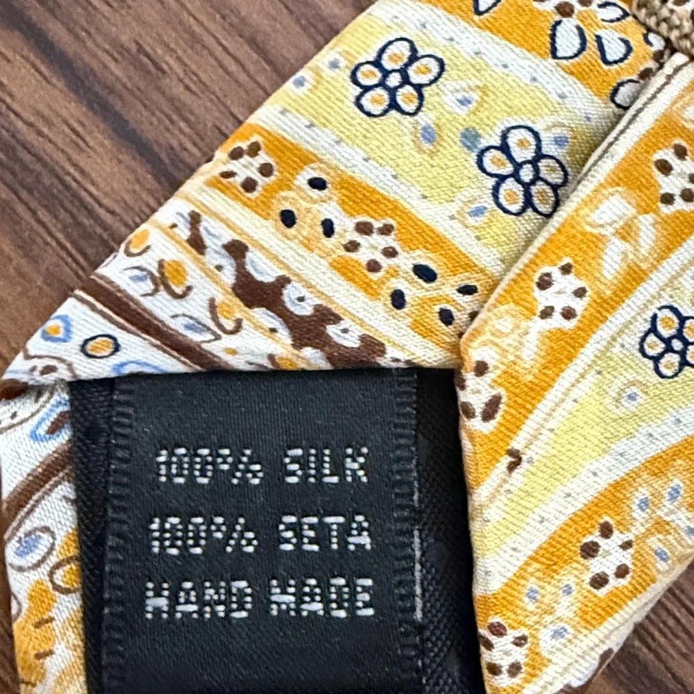 Bresciani Handmade Silk Tie in Gold & Multicolor Wild Baroque & Paisley Pattern.